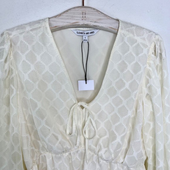 Elizabeth and James Boho Cream Balloon Sleeve Top Small Textured Sheer Peasant S - Picture 2 of 4